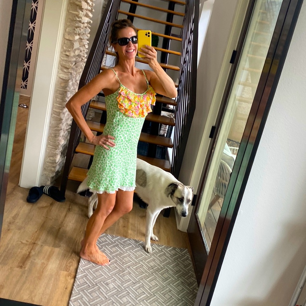 RIXO S green sundress with ruffled bust